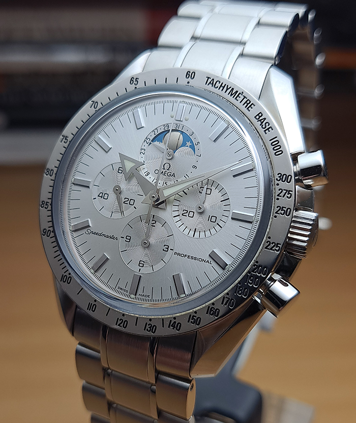 Omega Speedmaster Professional Moonphase 18K White Gold Bezel - European Edition Ref. 3575.30